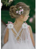 White Tulle Fairytale Flower Girl Dress With Removable Train